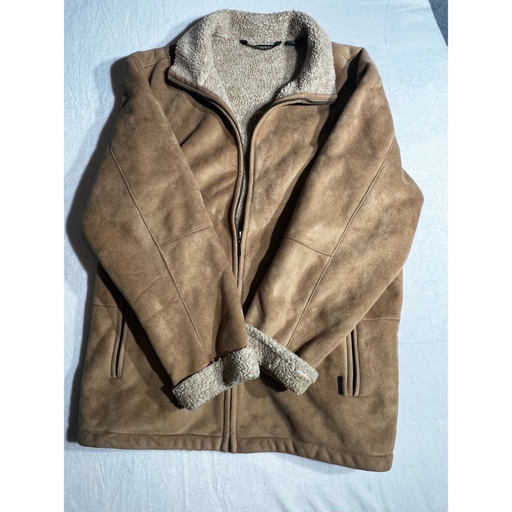 Weatherproof Garment Co Mens XL Faux Suede Sherpa Lined Jacket Tan Full Zip